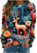 Keepink Weihnachtssweatshirts für Damen, UK-Retro-Grafik, Langarm-Shirt, Neuheit, Weihnachtspullover, Tops, Baggy, leicht, Blumen-Tunika, Pullover, T-Shirts, Damenpullover 36-44, 6 Blau, 12