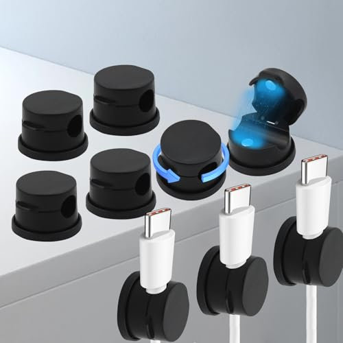 Auptiz 9 Stück Magnetische Kabelhalter Kabelclips Kabel Management, Drehbar Verstellbare Kabel Organizer, Kabelhalter Selbstklebend, Kabelhalterung für Nachttisch, USB, HDMI, Ladekabel (Schwarz)