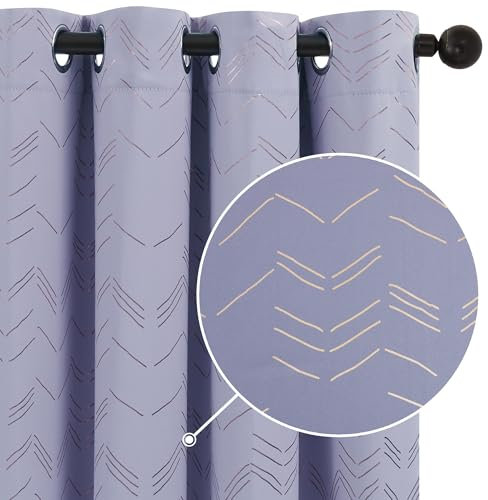 Deconovo Verdunkelungsvorhänge mit Ösen Blickdichte Gardinen Wohnzimmer Dicke Thermische Vorhänge Kälteschutz Thermogardine mit Linienmuster, 183x117 cm(HöhexBreite), Lavendel, 2er Set