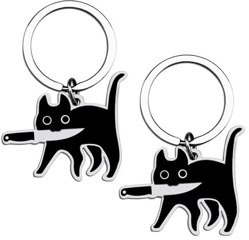 Katyjun 2 Stück Schlüsselanhänger Schwarze Katze, Cute Katzen Keychain Süß