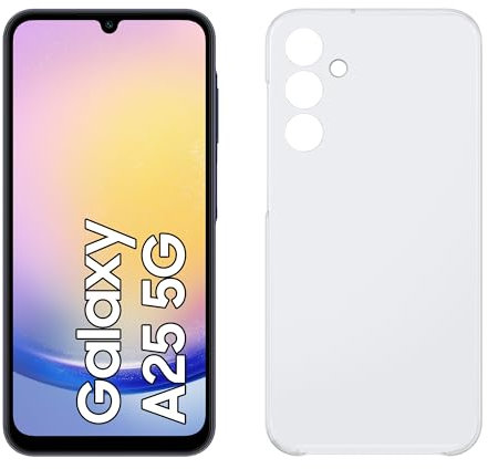 Samsung Galaxy A25 5G Smartphone, Simlockfrei ohne Vertrag, Android-Handy, 128 GB, Schnellladefunktion, 50-MP-Kamera, Blue Black+Clear Case