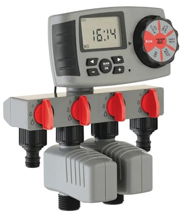 LEJDI Automatic 4-Zone Irrigation System Watering Timer Garden Water Timer Controller System with 2 Solenoid Valve(Green2)