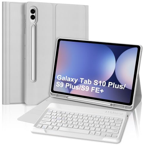 FOGARI Clavier pour Samsung Galaxy Tab S10 Plus/S9 Plus/S9 FE Plus 12.4'', Coque Clavier Français AZERTY Détachable Bluetooth pour Samsung Galaxy Tab S10+/S9FE+/S9+, Gris