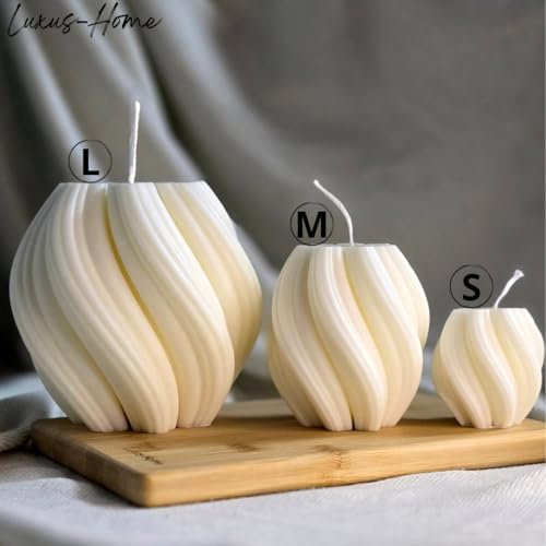Luxus-Home 3er Set Wellenkerzen (L+M+S) - Handgemachte Sojawachskerze - Deko für Wohnzimmer - Spiral-Kerzen - Geschenke für Frauen - Geburtstage - Weiße Kerze - Elegante Dekoration - Weiße Kerze