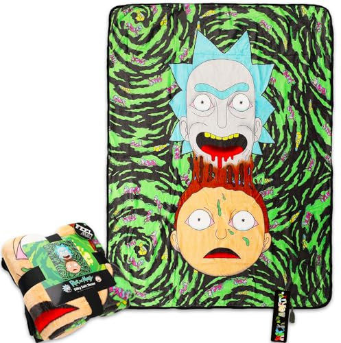 Rick and Morty Überwurfdecken-Set – Bündel mit weichem Überwurf für Teenager plus Lesezeichen für Kinder, Jungen, Herren, Rick and Morty Deckengröße 116,8 x 152,4 cm