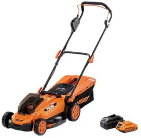 VILLAGER Villy 2020 E-1BCB - Tosaerba a batteria - Motore brushless da 18 V, larghezza di taglio 330 mm, con batteria da 2 Ah e caricabatterie, per prati fino a 300 m², regolazione dell'altezza di
