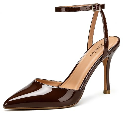Yumlon Damen-Sandalen mit Absatz, Stiletto-Absätze, offener Zehenbereich, elegante Schuhe, 8,9 cm, Knöchelriemen, glitzernde High Heels, Slingback-Sandalen für Damen, für Abschlussball, Dinner-Party,
