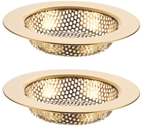 M METERXITY 2-Pack Sink Strainer, 4.4 Inch Stainless Steel Sink Drain Strainer, Basket Cover Mesh Hair Food Catcher, Kitchen Sink Drain Filter for Bathroom Sink/Wash Basin [Gold]