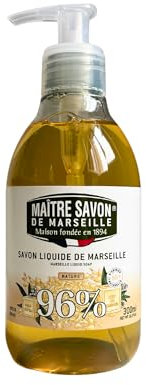Maître Savon de Marseille - Savon Liquide de Marseille Nature - 300ml - Nettoyant Doux - 96% d’Ingrédients Naturels