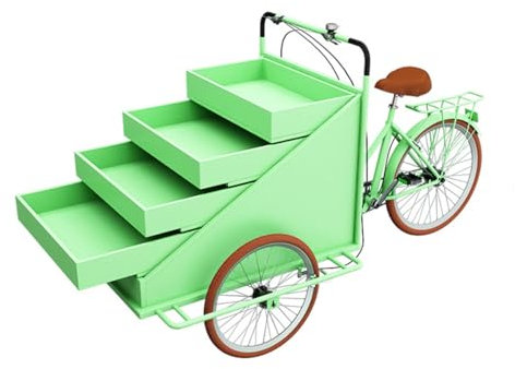 Großer Dreirad-Verkaufswagen, Mobiler Blumenwagen, Frontlader, Pedal-Assist-Food-Bike, Lastendreirad, Dreirad, Schubladen-Aufbewahrungsdesign mit großer Kapazität, Dreirad offener Karosserie,Grün