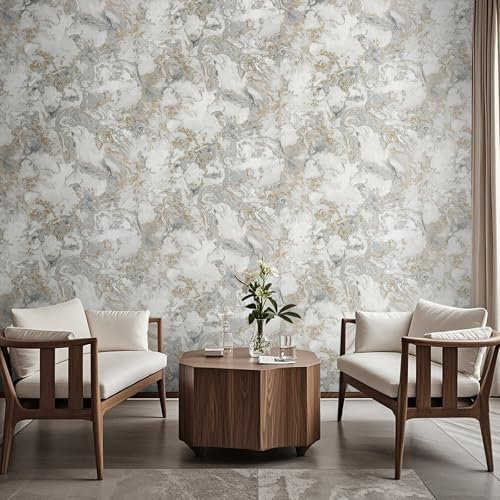 Tarwanear Marble Silver Gold Wallpaper Metallic Swirls Silver Wallpaper Abstract Art Glitter Textured Wall Paper Feature Metallic Marble Effect Wallpapers for Living Room Bedroom Hallway