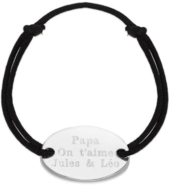 Bracelet cordon homme médaille ovale gravée, argent