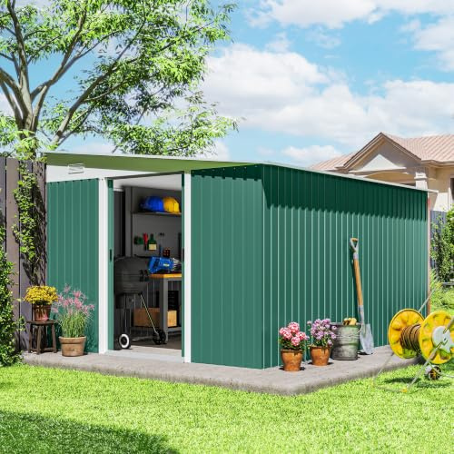 Outsunny Capannone da giardino esterno 8,9 m² 280 x 345 x 201 cm Casetta da giardino in metallo con 2 ante scorrevoli e 2 finestre per riporre attrezzi verde