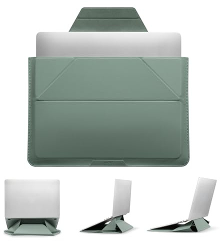 MOFT Laptoptasche Hülle & Laptop Ständer für 13,3 Zoll Laptop, Vegan Leder Laptoptasche mit Erweiterbarem Stauraum, 2 Verstellbare Winkel, Kompatibel mit MacBook Air/Pro 13,3 Zoll, Grüner See