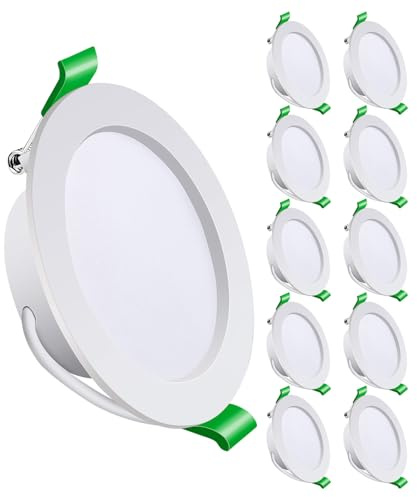 Yiahin LED Einbaustrahler 230V Ultra Flach 28mm 9W 800LM Warmweiß 3000K LED Spots 230V Lochmaß Ø 115-135mm Runde Downlights Deckenspots für Küche Wohnzimmer, 10er Set