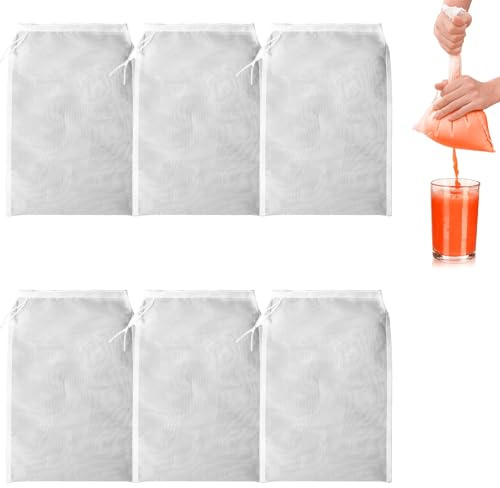 6 Stück Nussmilchbeutel,Passiertuch Wiederverwendbar,Käsetuch,Abseihtuch,Nussmilchbeutel Bio Waschbar,Feingewebt Passiertuch Nylon Filterbeutel,Für Käse Fruchtsaft Kaffee Gemüsesaft(20 × 30 Cm)