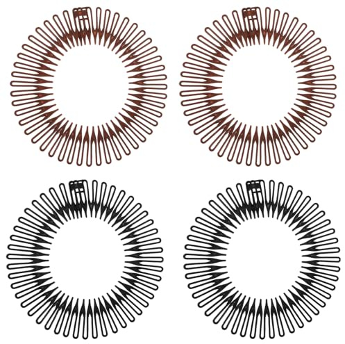 4 Stück Voll Kreisförmig Stretch Kamm Flexibler Kunststoff Stretch Haarkamm Circle Dehnbarer Kamm Stirnband Haarbandhalter Elastische Kamms Stretchkamm für Mädchen Frauen-Schwarz/Braun