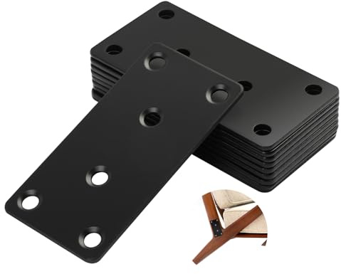 10 pcs Flat Brackets for Wood, Perforated Mending Plates, 80 x 40 x 2 mm | Joining Plates, Metal Brace Brackets for Wood Furniture Fixing Repair Connector (Black)