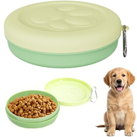 Gamelles de Voyage pour Chien et Chat Gamelle pour Chien 14 *4CM Gamelles de Voyage Gamelle Chiens Bols d’Eau Portables avec Couvercle et Crochets avec Mousquetons Accessoires pour Marche Camping Vert