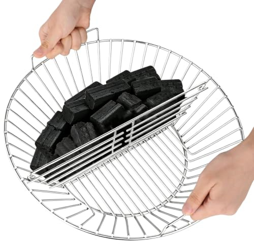 Ash Basket for X-Large Big Green Egg Stainless Steel Charcoal Basket with Handles Charcoal Holder with Divider Grill Accessories for The Large(XL) BGE