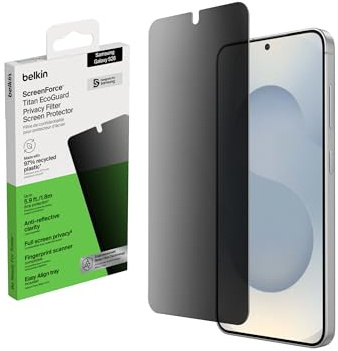 Belkin ScreenForce Titan EcoGuard Schutzfolie mit Sichtschutz für Samsung Galaxy S26, kratzfester Stoßschutz, Anti-Fingerprint, Ultradünne Displayschutzfolie mit Positionierungsrahmen