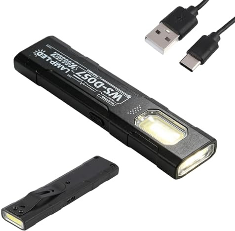 HoxzoDa Mini torcia LED ricaricabile, 550 lumen, ultra luminosa, con magnete e clip, doppio COB (onda + quadrata), tipo-C, strobo, leggera, per esterni e lavori