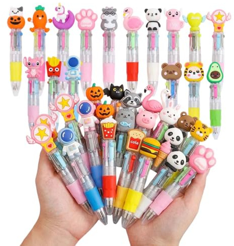 CEJAS 15 Pezzi Penne Multicolore e Penna Multicolore 4 Colori con Adorabili Animali Kawaii, Gadget Compleanno Bambini- Ideali per Compleanni, Feste, Regali e Gadget