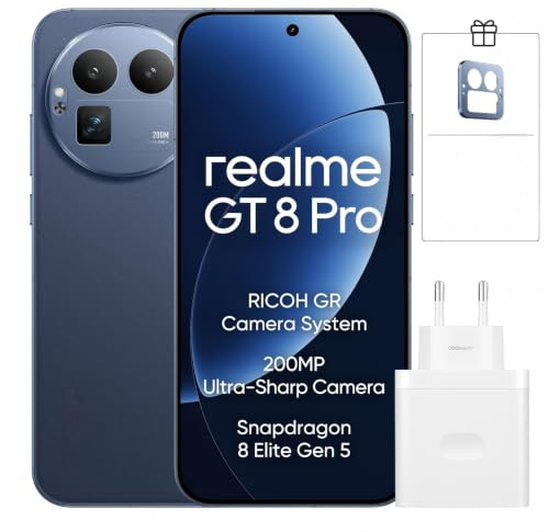 realme GT 8 Pro Smartphone 5G 12+256 Go, Snapdragon 8 Elite Gen 5, 200MP Ultra Clarity, écran 6.79 AMOLED QHD+ 144 Hz, 7000 mAh, avec 120W Chargeur, Blue