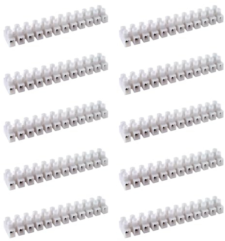 10x Morsettiera Mammut – Morsetto Elettrico a Vite 6mm² Bianco 12 Poli 400V 57A – Confezione Giunzione Cavi IP20 Polipropilene
