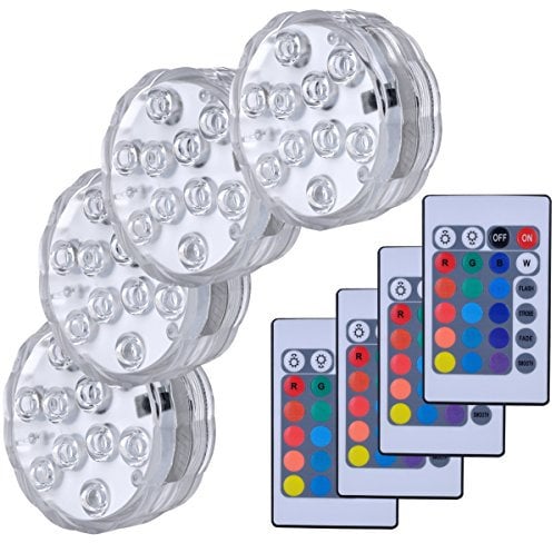 Hitopin LED Sumergibles, 4PCS Impermeable, Iluminación Subacuática, Controlador RGB Multicolor, Flotantes, Para Piscinas, Bodas, Navidad y Fiestas Decoración