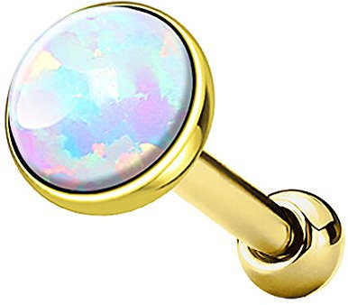Piercingfaktor Tragus Piercing Helixpiercing Helix Ohr Cartilage Knorpel Stecker mit flachen Opal Steinen Rund Gold Weiß 4mm