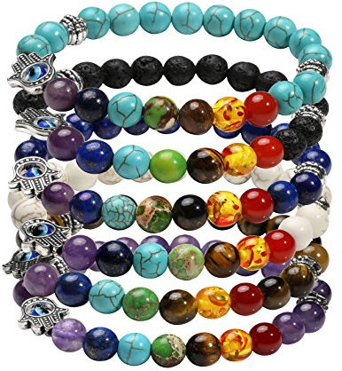 MILAKOO 6 Stück Lava Rock Evil Eye Armband für Öl Diffusor Yoga Reiki Gebet Heilung für Männer Frauen