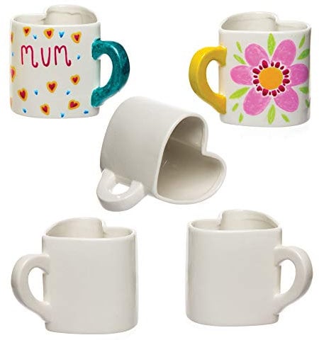 Baker Ross AR1272 Heart Shaped Porcelain Mugs, Perfect for Children to Paint and Decorate, Ideal for School, Home, Craft Groups, Gifting and More (Pack of 2), 2 Count (Pack of 1)