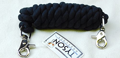 Minishetty Shetty Snap Kordelzügel Baumwolle 180 cm Schwarz Blau Braun Shettyzügel Zügel Snap geschlossen Kinderzügel Tysons (Schwarz)