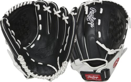 Rawlings Mädchen Shut Out Youth Softball Glove | Sizes 11.5-12.5 | Multiple Styles Handschuh, Basket Web | Schwarz/Weiß, 12 | Infield