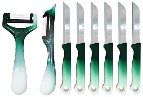Solingen 6x Obstmesser mit 2 Schäler (grün), geeignet als Obstmesser, Schälmesser, Gemüsemesser & Frühstücksmesser