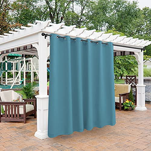 BONZER Wasserdichte Indoor/Outdoor Vorhänge für Terrasse,Wärmeisoliert, Sonnenblockierende Ösen-Verdunkelungsvorhänge für Schlafzimmer, Veranda, Wohnzimmer, Pergola, Cabana, 254x241 cm, Blaugrün