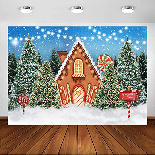 Avezano Cartoon Weihnachtsdorf Fotografie Hintergrund Winter Schnee Kiefer Baum Hintergrund Xmas Märchen animiert Kinderparty Dekorationen Banner Photo Booth Studio Requisiten (2,1 m x 1,5 m)