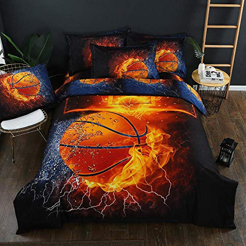 PONGLPKBB Bettwäsche 135x200 Basketball, Mikrofaser Bettbezüge - 1 x Bettbezug mit Reißverschluss + 1 Kissenbezug 80x80 cm für Kinder Jungs Mädchen