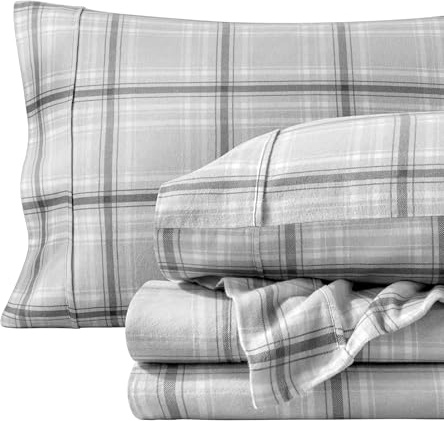 Bare Home Flannel Sheet Set Prints, 100% Cotton, Velvety Soft Heavyweight - Double Brushed Flannel for Extra Softness & Comfort - Deep Pocket - Bed Sheets (Split King, Tartan Plaid)