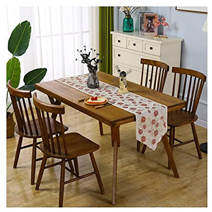 Banemi Outdoor Tischläufer, Retro Tischdecke Rot Stickerei Blumen Polyester 35X270cm Tischdekoration Geburtstag Frau