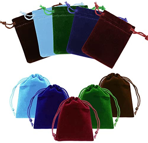 ZWZNBL Bunte Samt-Schmuckbeutel, 5 Farben, wiederverwendbare Kordelzugbeutel, Schmuckbeutel, Bankett, Geschenk, Schmuckbeutel für Hochzeit, Geschenk, Schmuck, 7 x 9 cm, 20 Stück