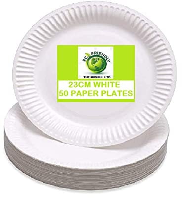 MIDHILL 100 ECO Friendly Disposable 23CM 9 INCH Paper Plates Strong Durable 100% Recycle HOT/Cold Foods Indoor Outdoor Parties BBQ Birthday Parties Any Party Occasions