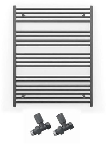 Myhomeware 700mm Wide Straight Anthracite Grey Heated Bathroom Towel Rail Radiator With Valves For Central Heating UK (With Straight Valves, 700 x 1000 mm (h))