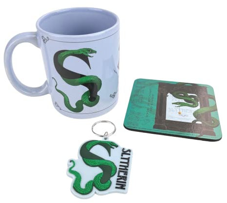 Harry Potter Gift Set with Mug, Coaster and Keyring Set in Harry Potter Presentation Gift Box (ISlytherin Design) 11oz Ceramic Mug - Official Merchandise