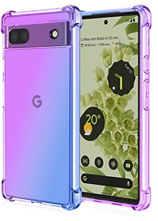 HONLEN Hülle für Google Pixel 7 Case, (6.32 Inches) Transparent Farbverlauf Design TPU Silicone Handyhülle, Verstärkung mit Vier Ecken Cover Blau Lila