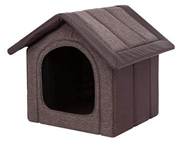 Hundehaus Hundehütte für mittelgroße Hunde - Katzenhaus, Katzenhöhle - mit herausnehmbarem Dach - Tierhaus für Katzen und Hunde für Drinnen/Indoor - Braun mit ökoleder - 52 x 46 x 53 cm [R3 / L]