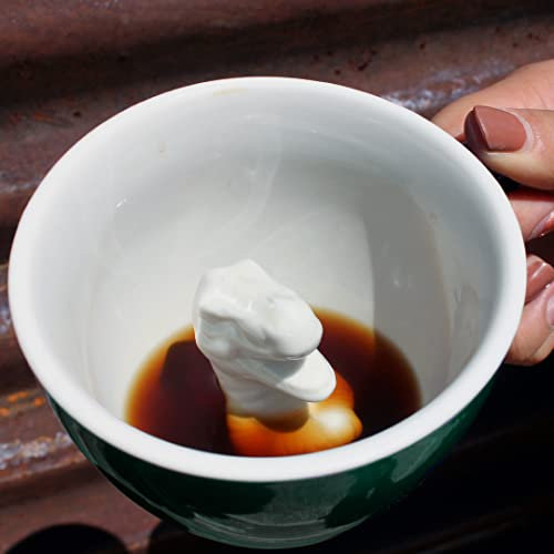 Creature Cups T-REX Keramiktasse (325 ml, dunkelgrün) – verstecktes 3D-Tier-Innen-Tasse – Trinkgeschirr, Geschenk für Dinosaurier, Jura, Kaffee- und Teeliebhaber