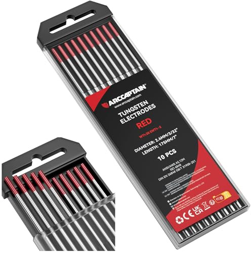 ARCCAPTAIN TIG Welding Tungsten Electrode 10-Pack 3/32x 7(Red, WT20/EWth-2)