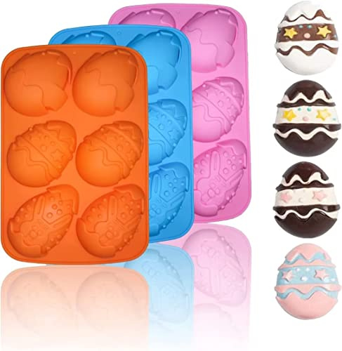 Norhogo Pack of 3 Easter Eggs Silicone Mould, Easter Egg Baking Mould, Easter Silicone Baking Mould, Easter Egg Baking Mould, Easter Silicone Cake Mould, for Soap Baking, Cake, Chocolate